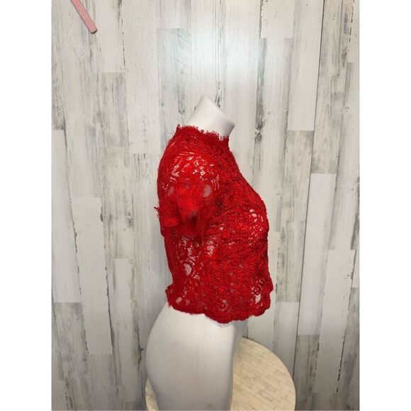 ZARA red blouse laced size medium - Picture 5 of 7